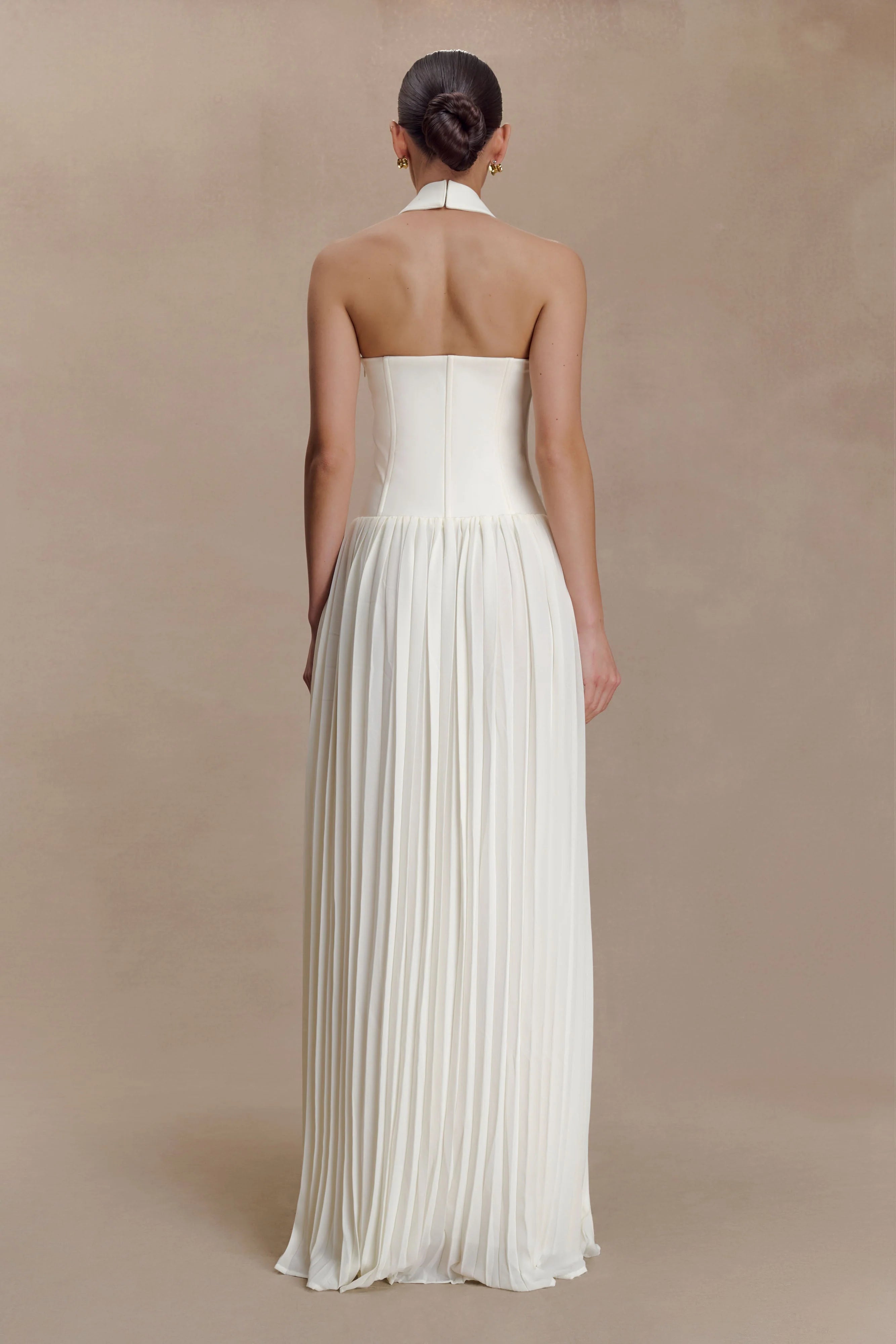 Stacie Pleated Halter Maxi Dress - Ivory