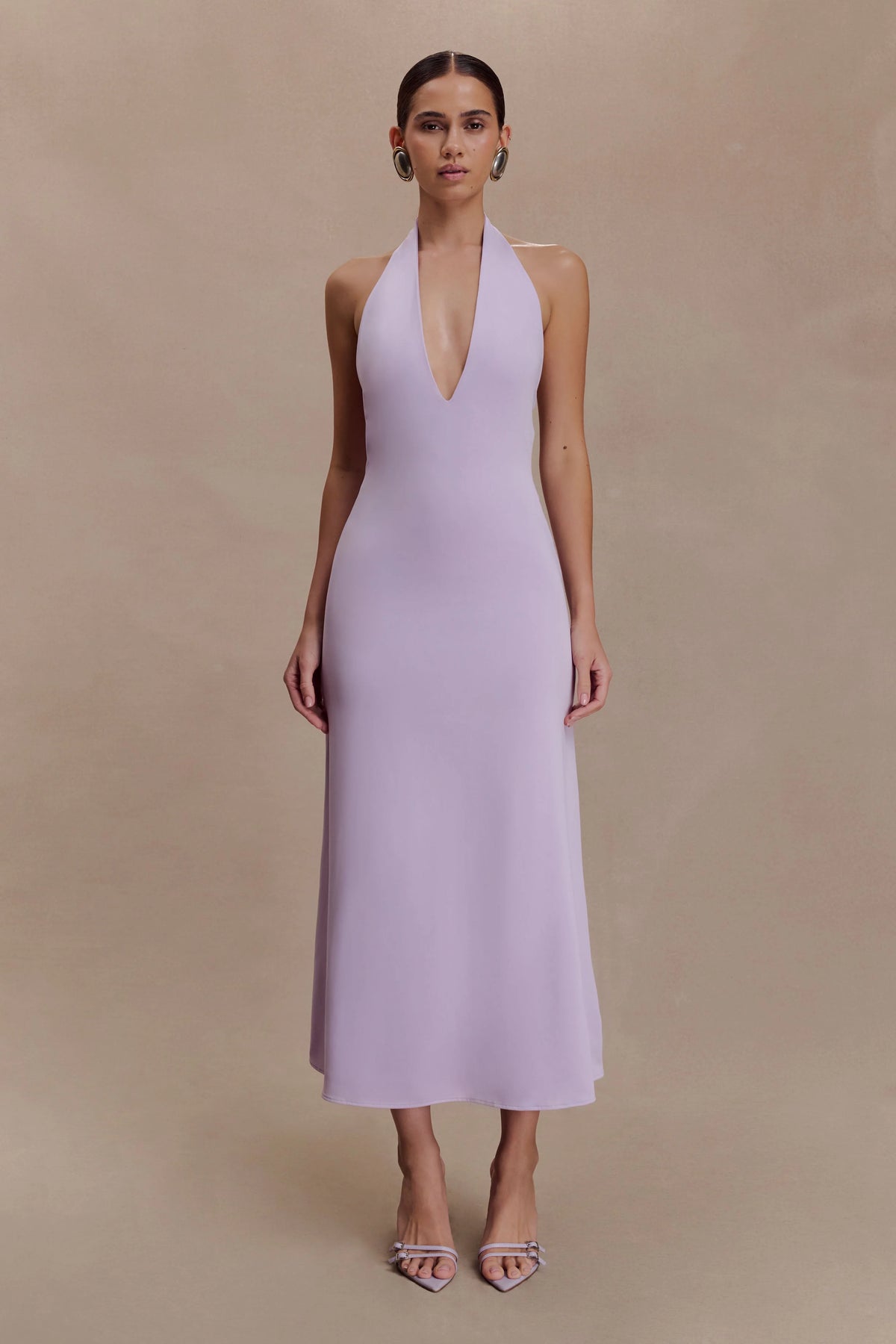 Genie Slinky Halter Midi Dress - Lilac