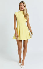 High Neck Sleeveless Fit And Flare Dress in Lemon